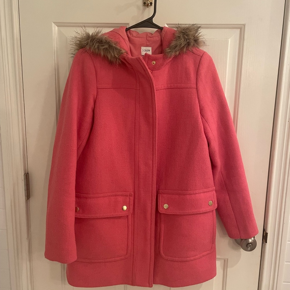 J. Crew Pink Utility Jacket with Faux Fur Hood